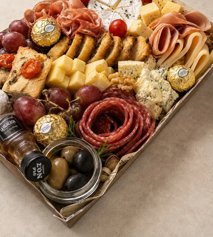 Tabla de catering con variedad de bocados